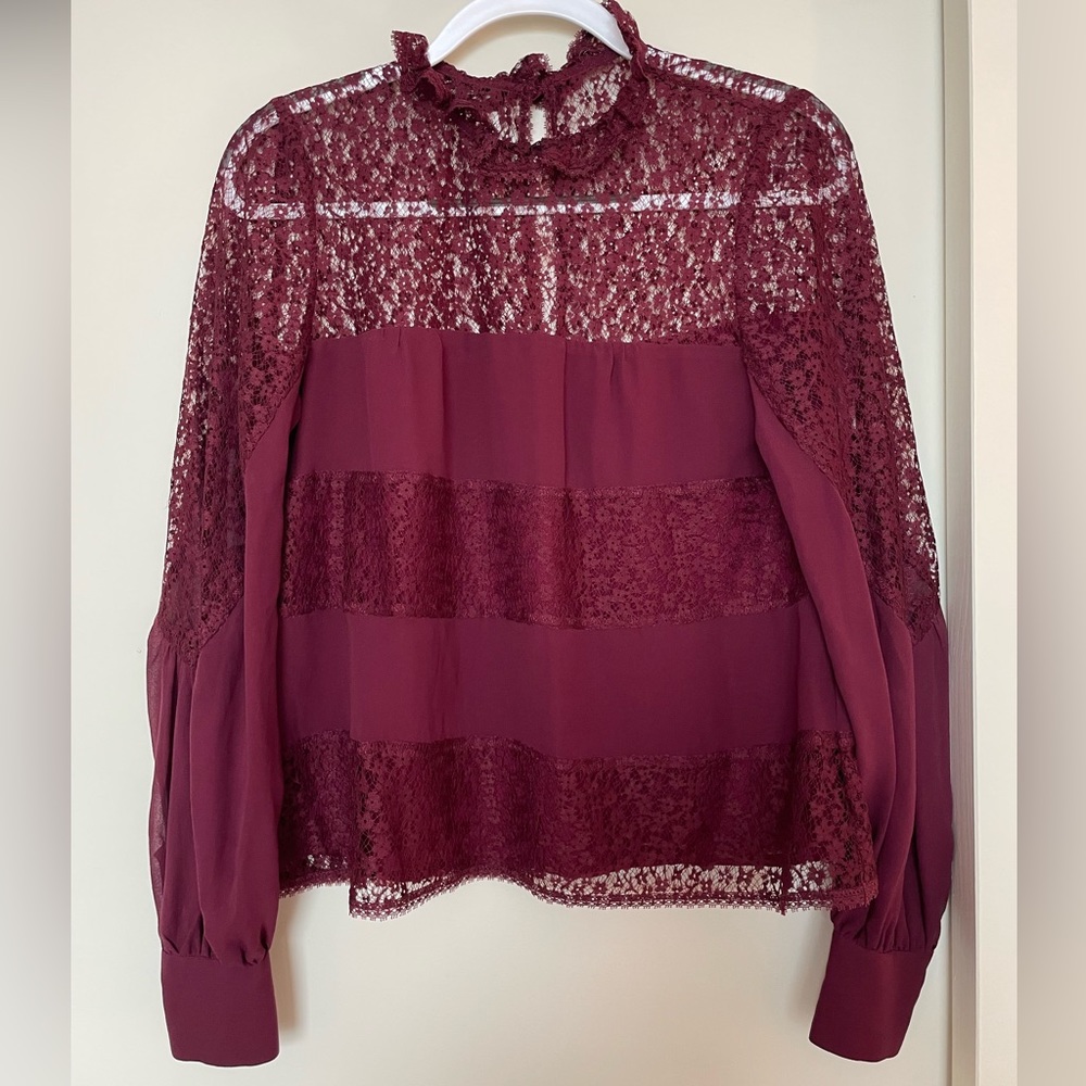 Silk Burgundy Lace Top
